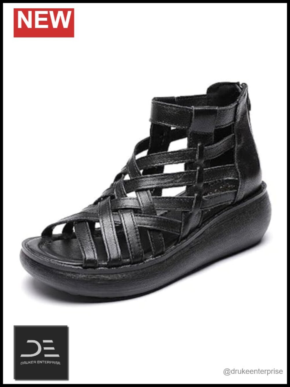 Womens High Top Leather Gladiator Wedge Sandals Back Zipper Cutout Breathable